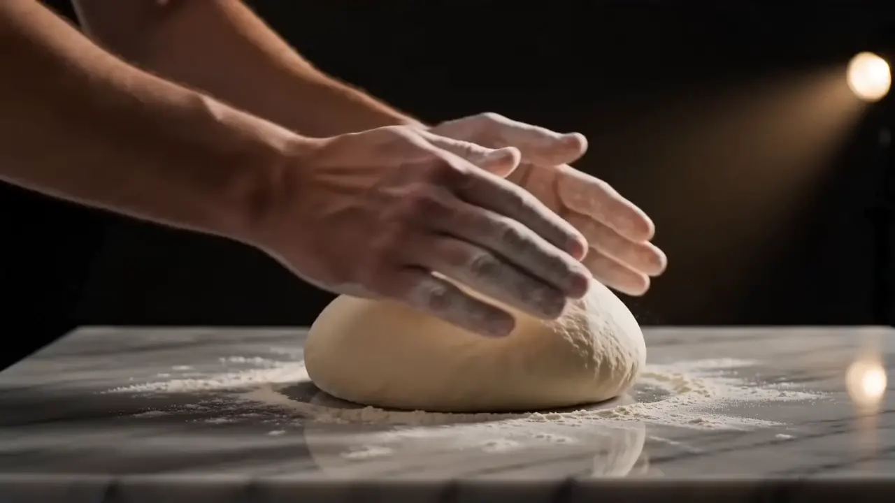 Manos preparando la masa de una pizza
